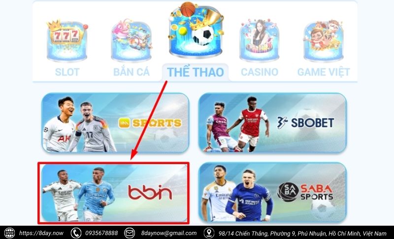 Cac buoc tham gia dat cuoc tai BBIN The Thao 8Day - Buoc 2